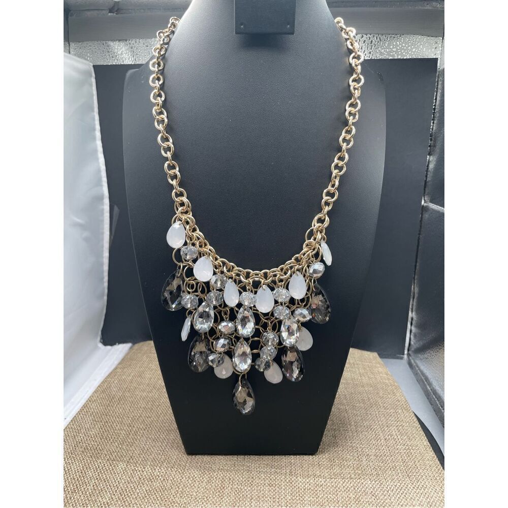 ALFANI Bohemian Faceted Crystal Teardrop BIB Necklace, Smokey Gray